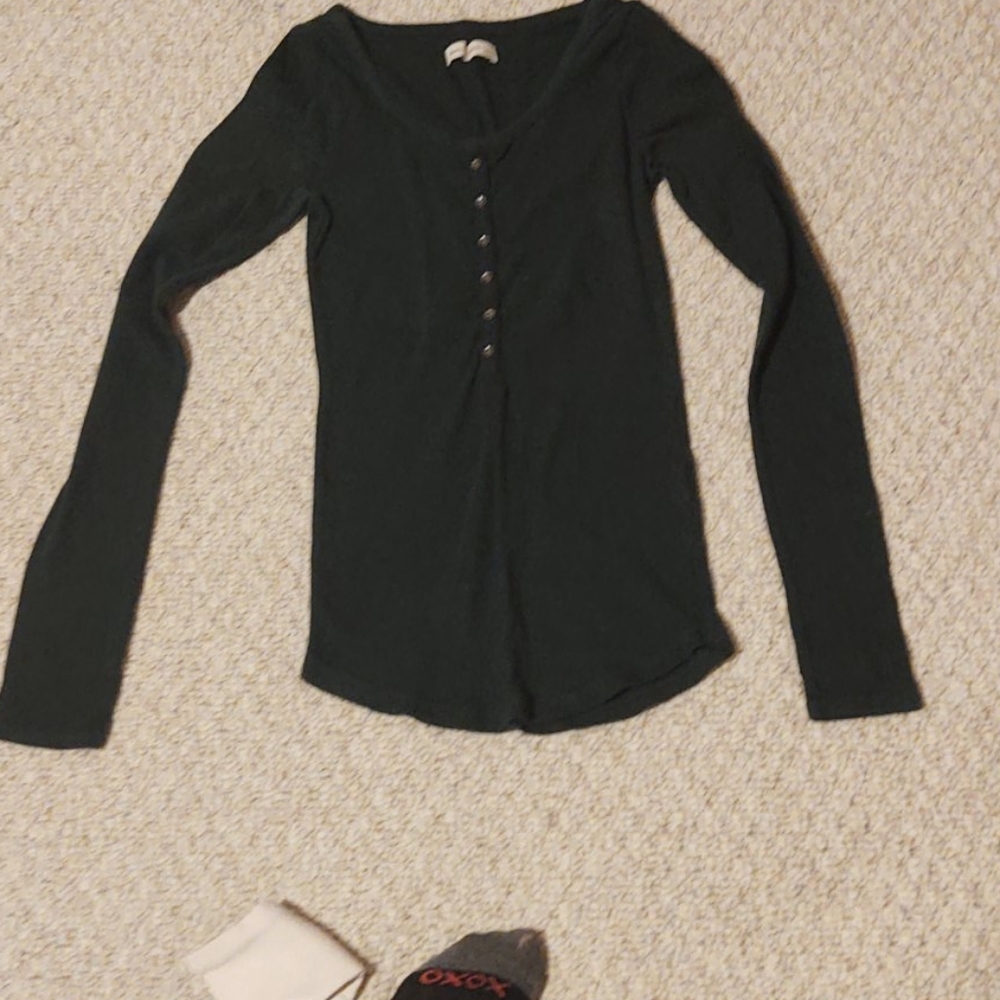 A&F green thermal button down size s